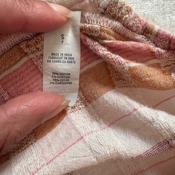 Aerie Pink & Orange Plaid Off-Shoulder Crop Top Elastic Hem & Sleeves Womens S - Picture 6 of 10